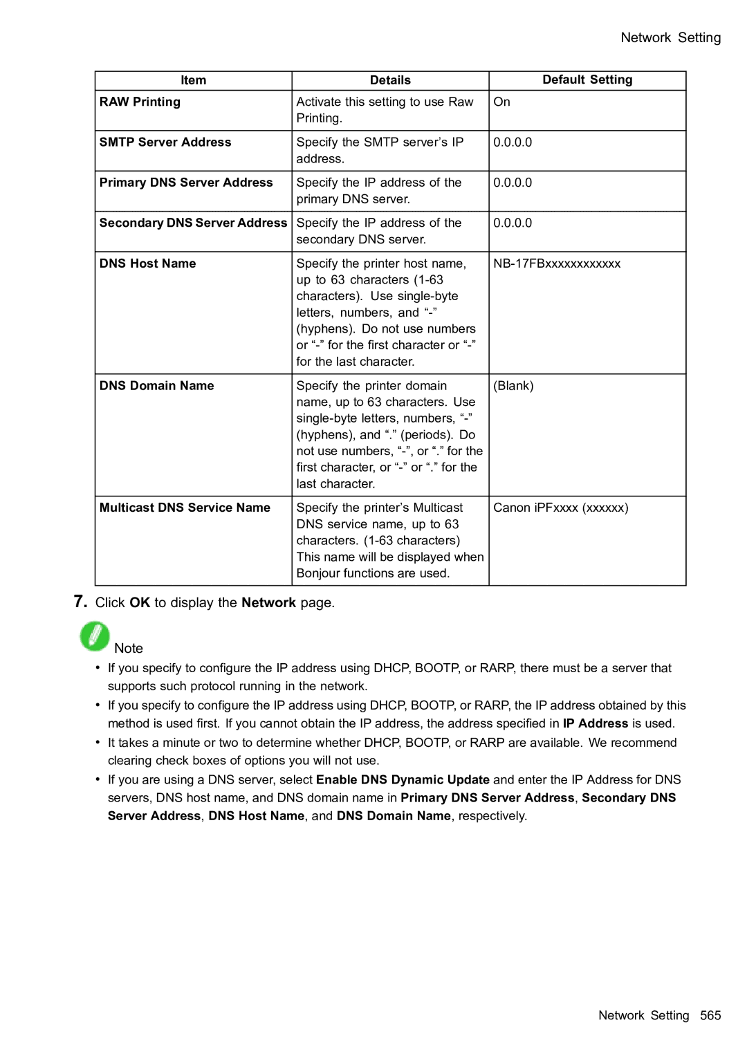 Canon 2159B002 user manual Click OK to display the Network 