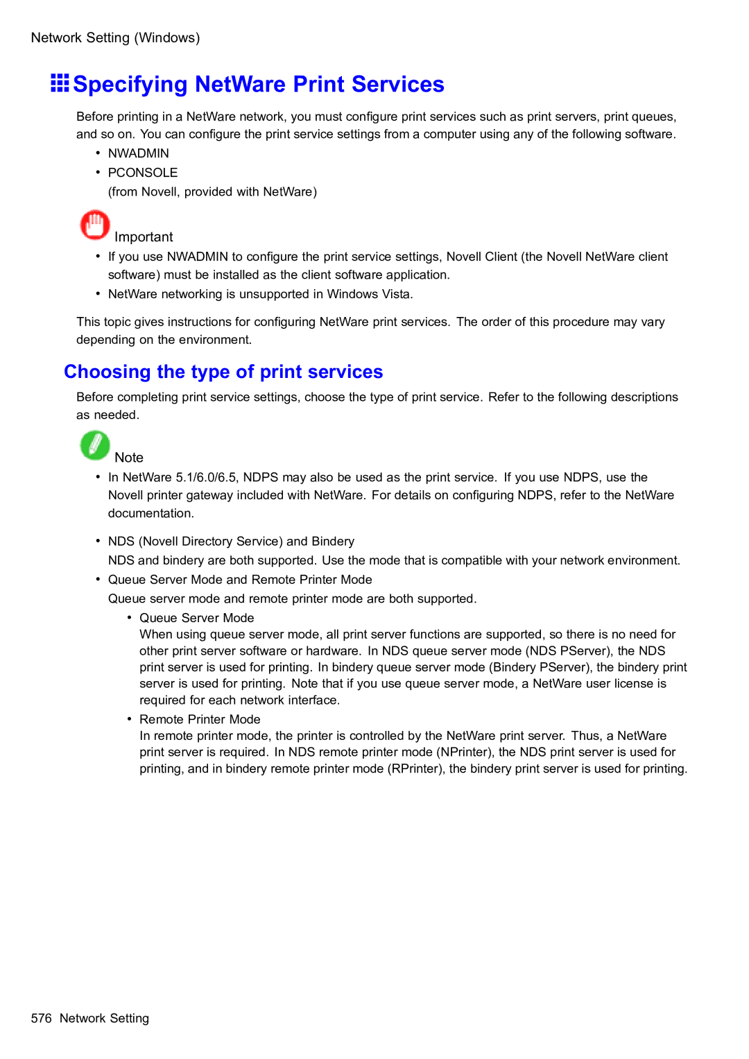 Canon 2159B002 user manual Specifying NetWare Print Services, Choosing the type of print services 