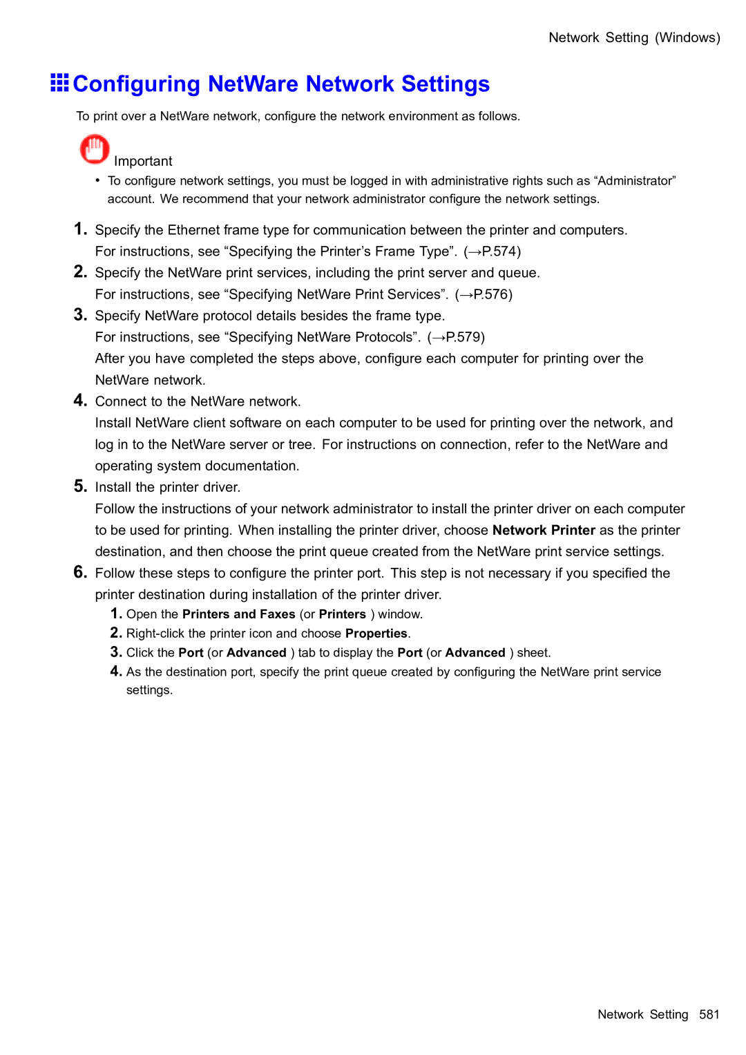 Canon 2159B002 user manual Conguring NetWare Network Settings, Open the Printers and Faxes or Printers window 