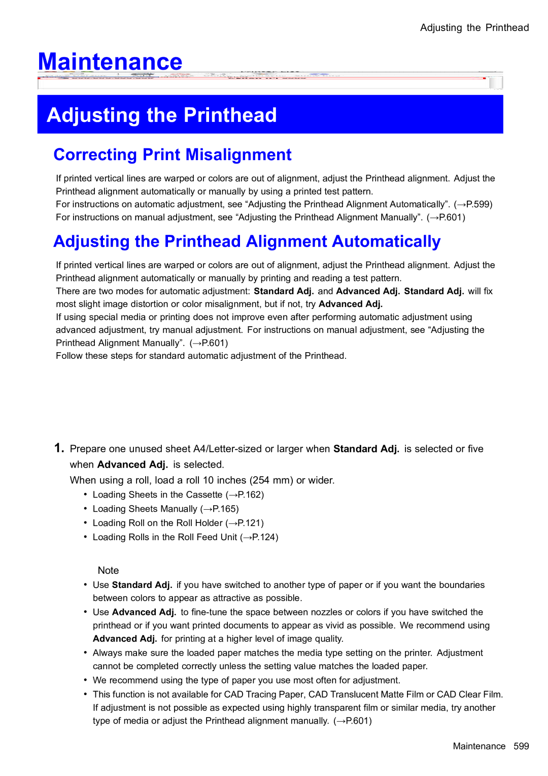 Canon 2159B002 user manual Correcting Print Misalignment, Adjusting the Printhead Alignment Automatically 