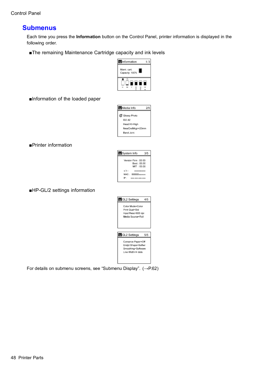 Canon 2159B002 user manual Submenus 