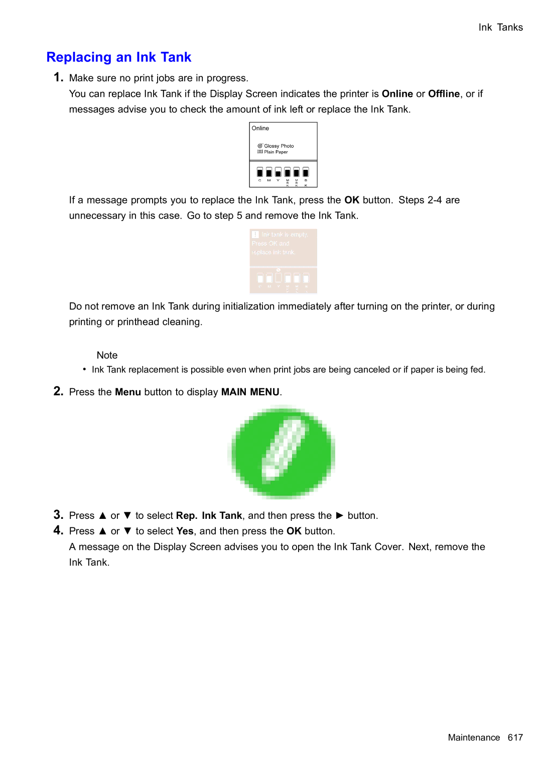 Canon 2159B002 user manual Replacing an Ink Tank 