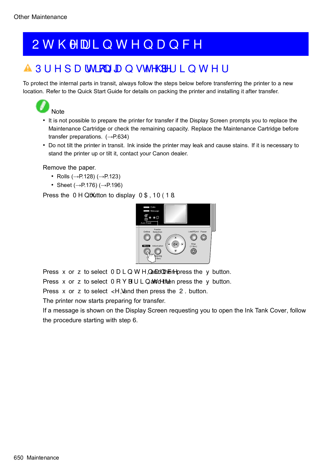 Canon 2159B002 user manual Other Maintenance, Preparing to Transfer the Printer, Remove the paper 