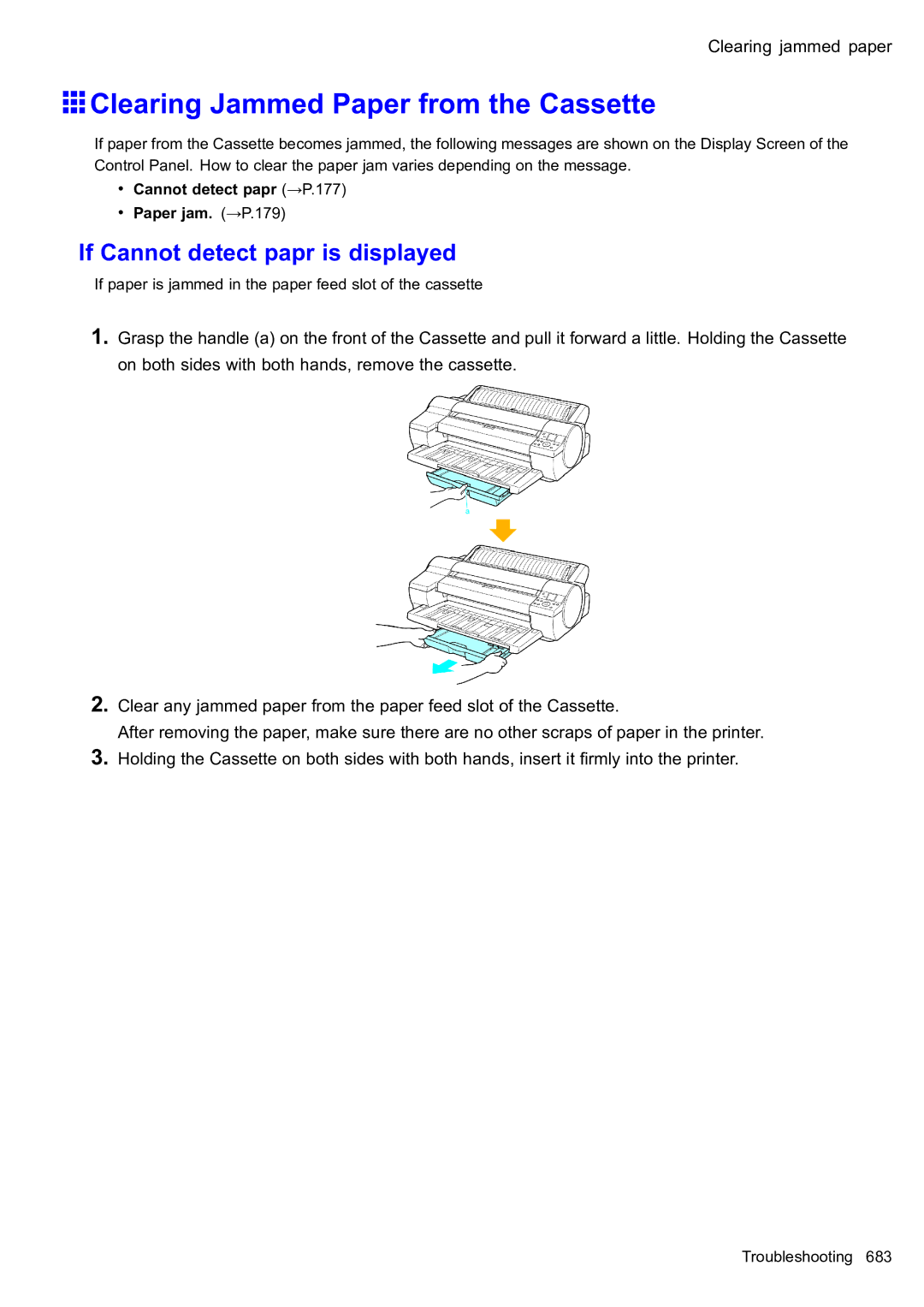 Canon 2159B002 user manual Clearing Jammed Paper from the Cassette 