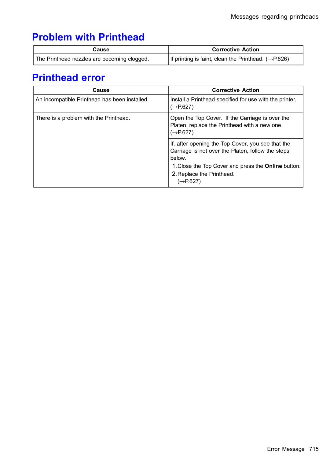 Canon 2159B002 user manual Problem with Printhead, Printhead error 