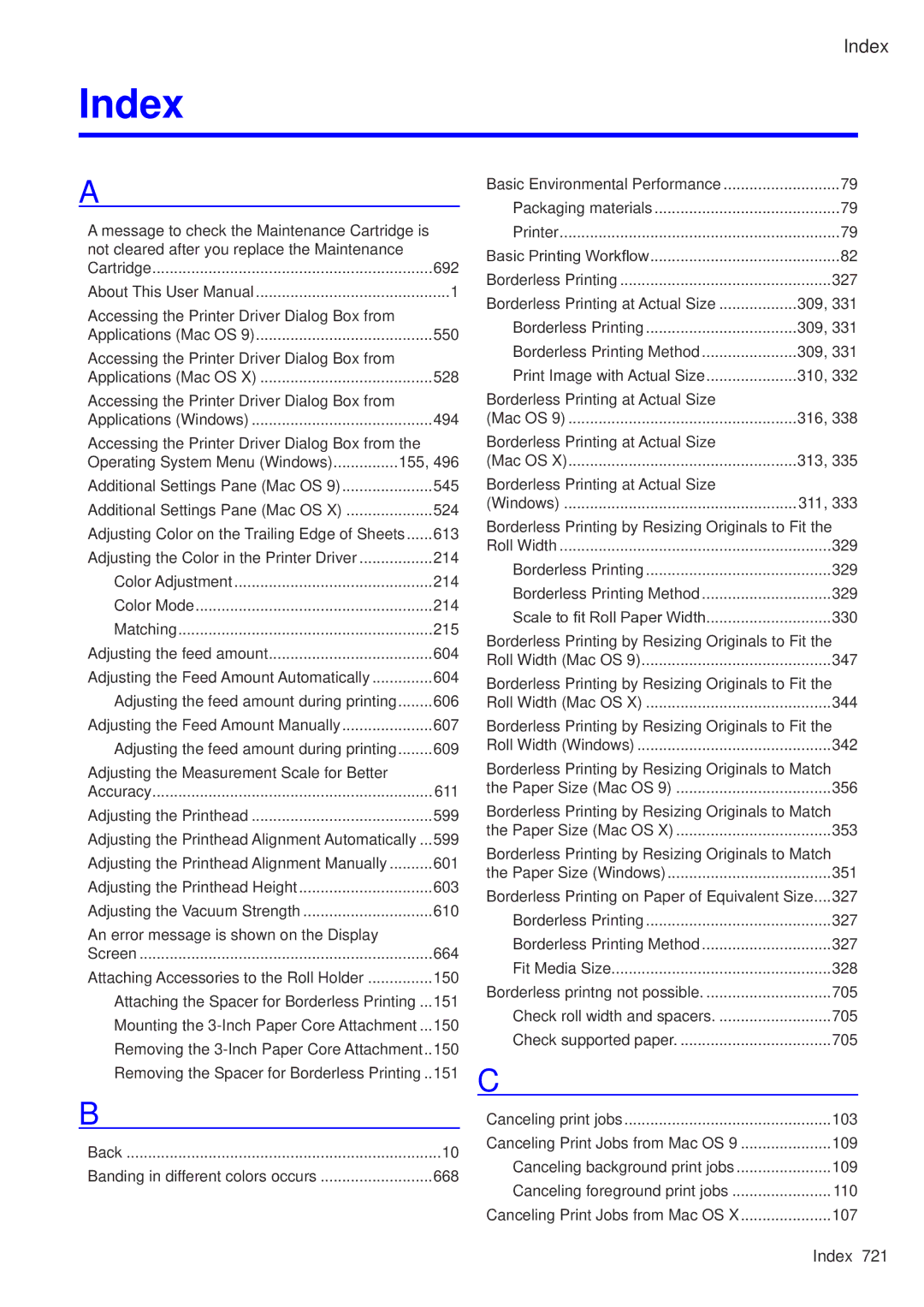 Canon 2159B002 user manual Index 