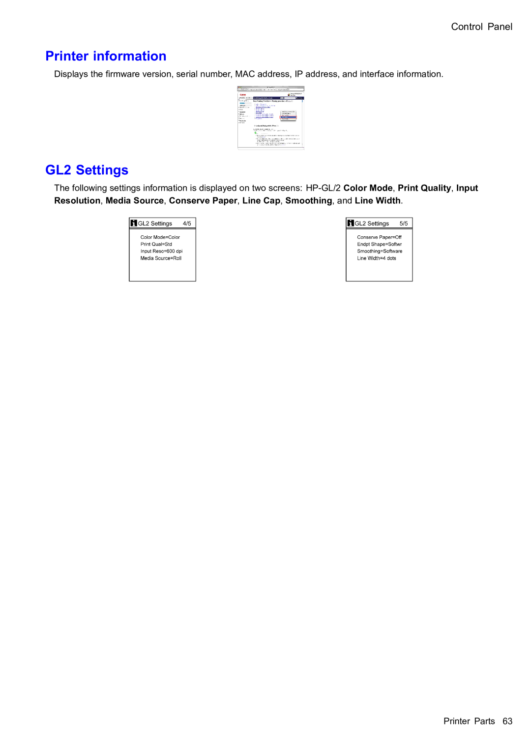 Canon 2159B002 user manual Printer information, GL2 Settings 