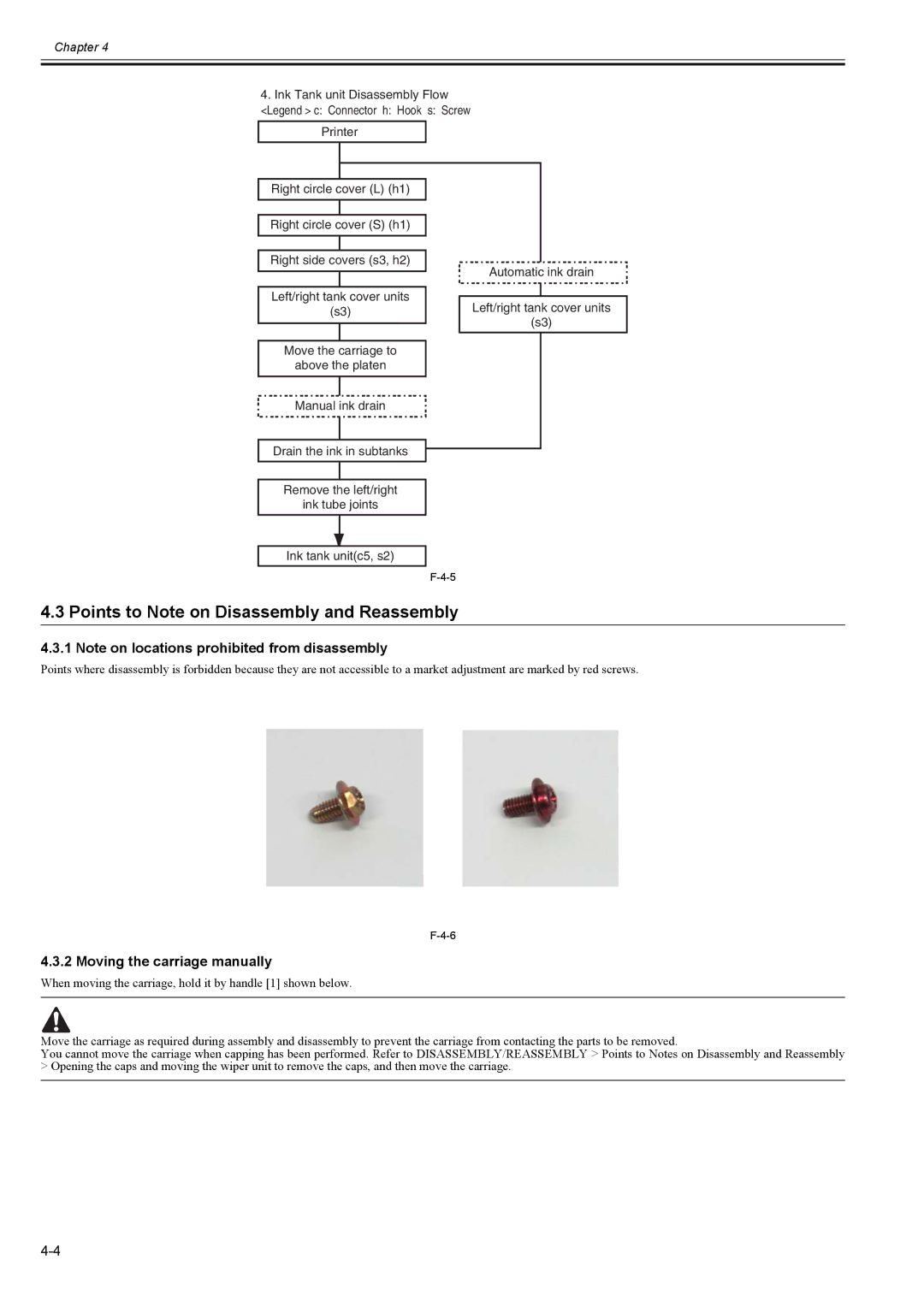 Canon 2163B002 service manual Points to Note on Disassembly and Reassembly, Moving the carriage manually 