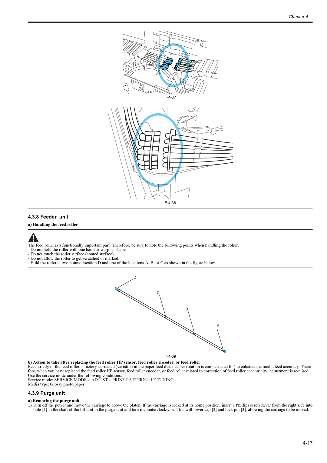 Canon 2163B002 service manual Feeder unit, Handling the feed roller, Removing the purge unit 