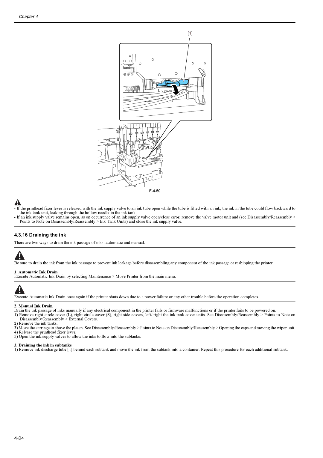 Canon 2163B002 service manual Automatic Ink Drain, Manual Ink Drain, Draining the ink in subtanks 