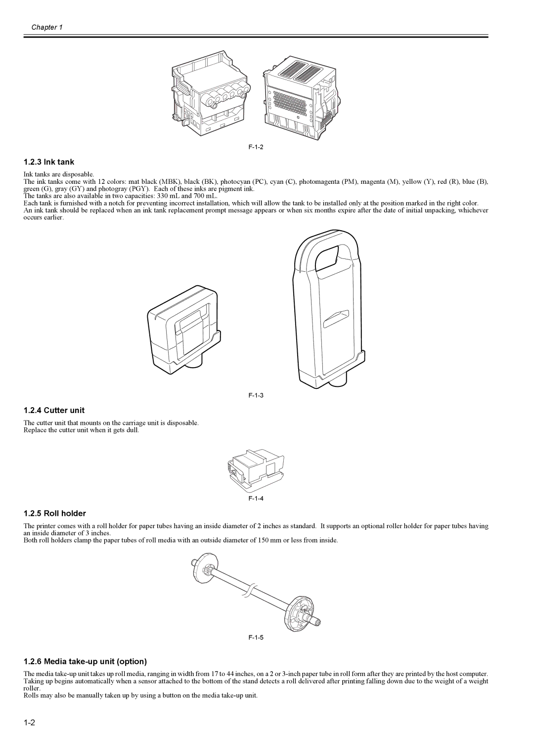 Canon 2163B002 service manual Ink tank, Cutter unit, Roll holder, Media take-up unit option 