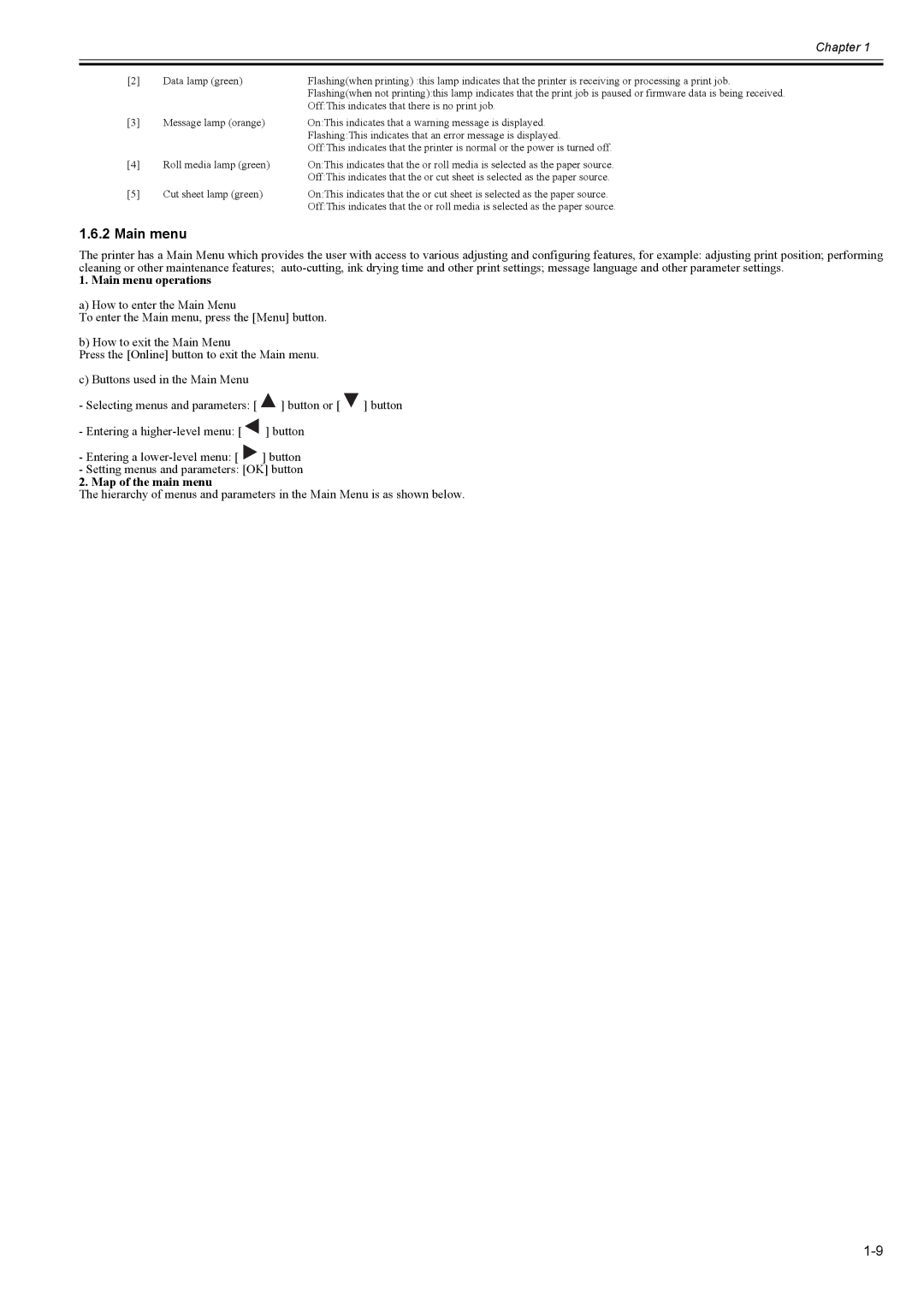 Canon 2163B002 service manual Main menu operations, Map of the main menu 