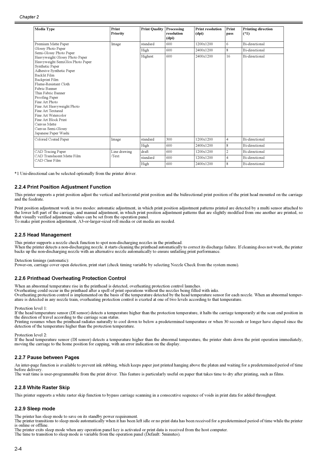 Canon 2163B002 Print Position Adjustment Function, Head Management, Printhead Overheating Protection Control, Sleep mode 