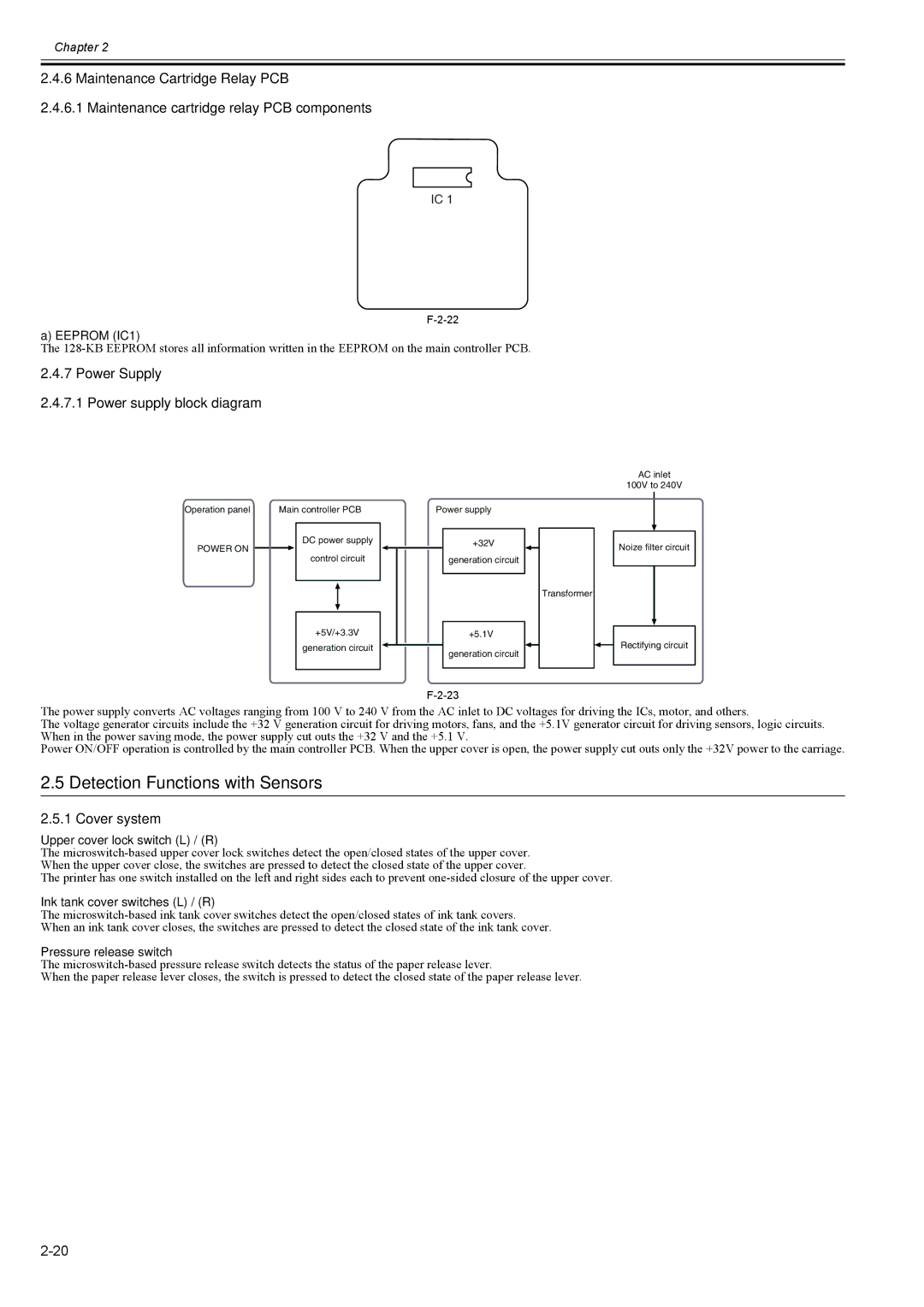 Canon 2163B002 service manual Detection Functions with Sensors, Power Supply Power supply block diagram, Cover system 