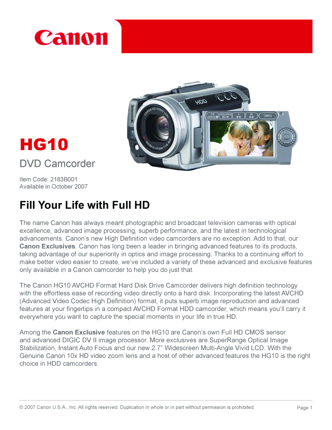 Canon 2183B001 manual HG10 