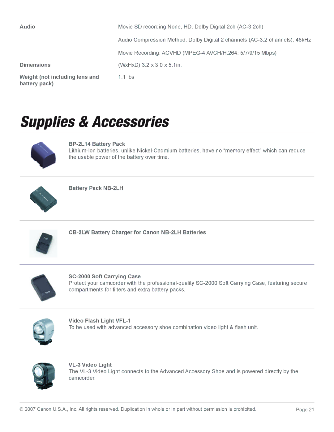 Canon 2183B001 manual Supplies & Accessories, Audio 