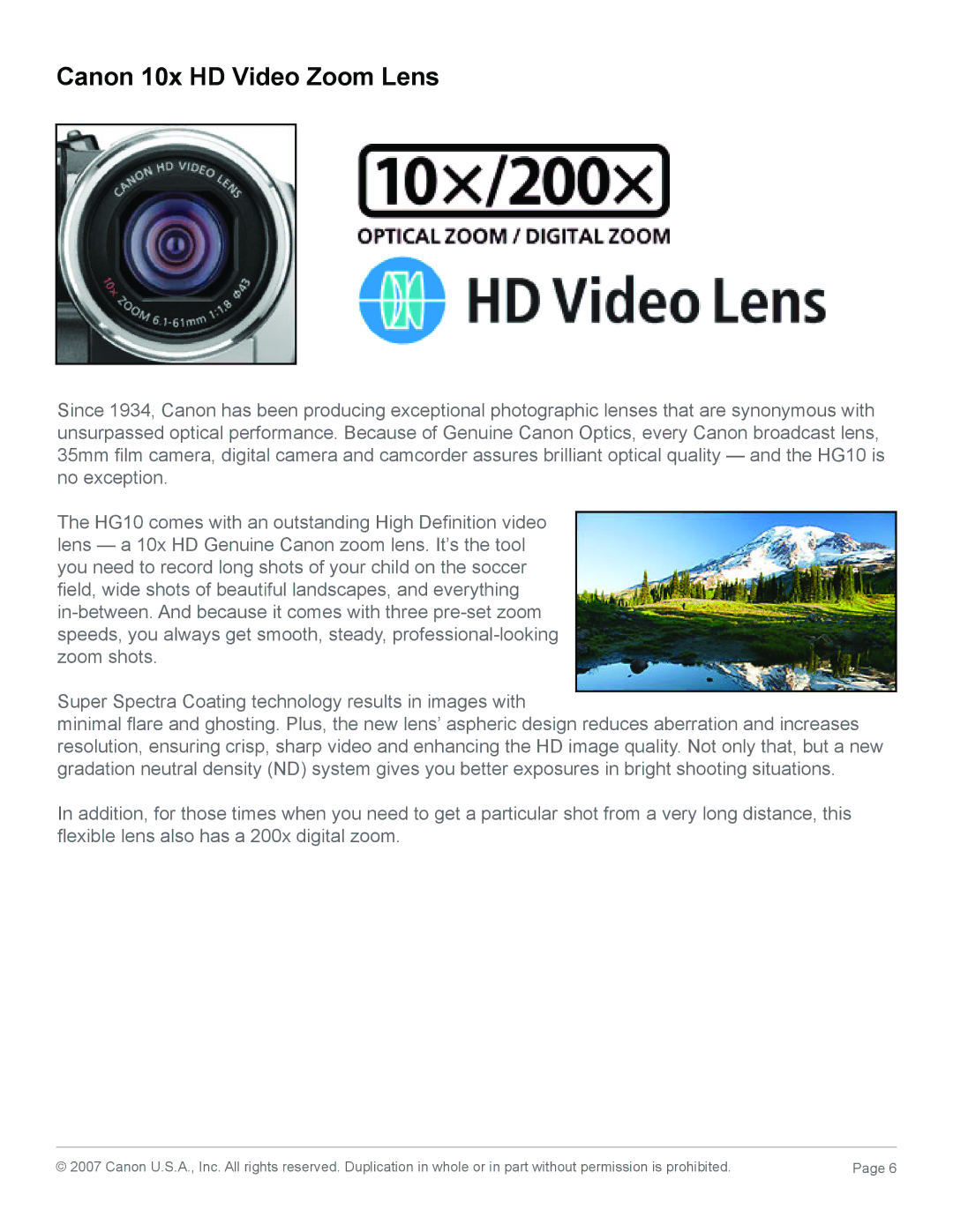 Canon 2183B001 manual Canon 10x HD Video Zoom Lens 