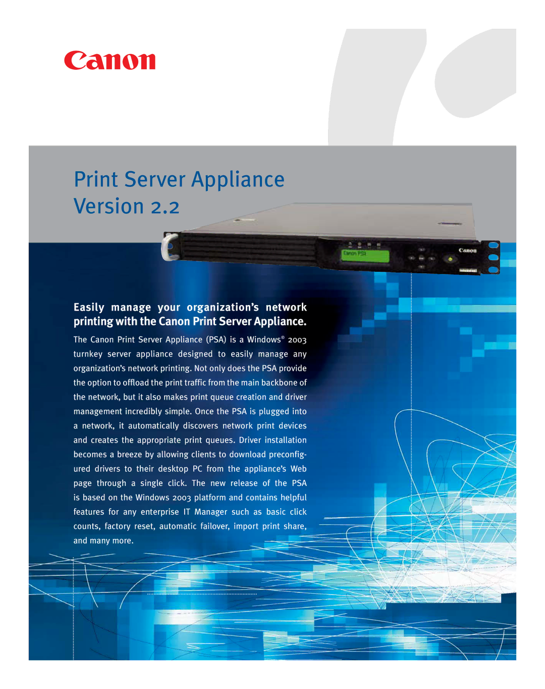 Canon 2.2 manual Print Server Appliance Version 