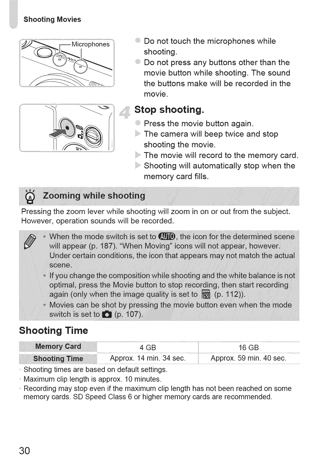 Canon 220 HS manual ShootingMovies, Stop shooting, Shooting Time 