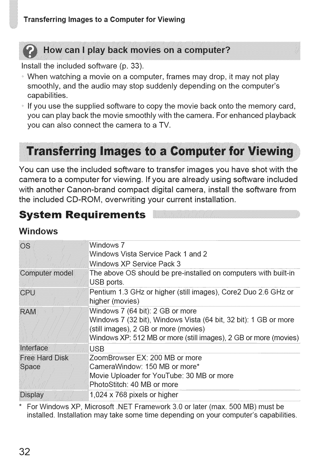 Canon 220 HS manual System Requirements 