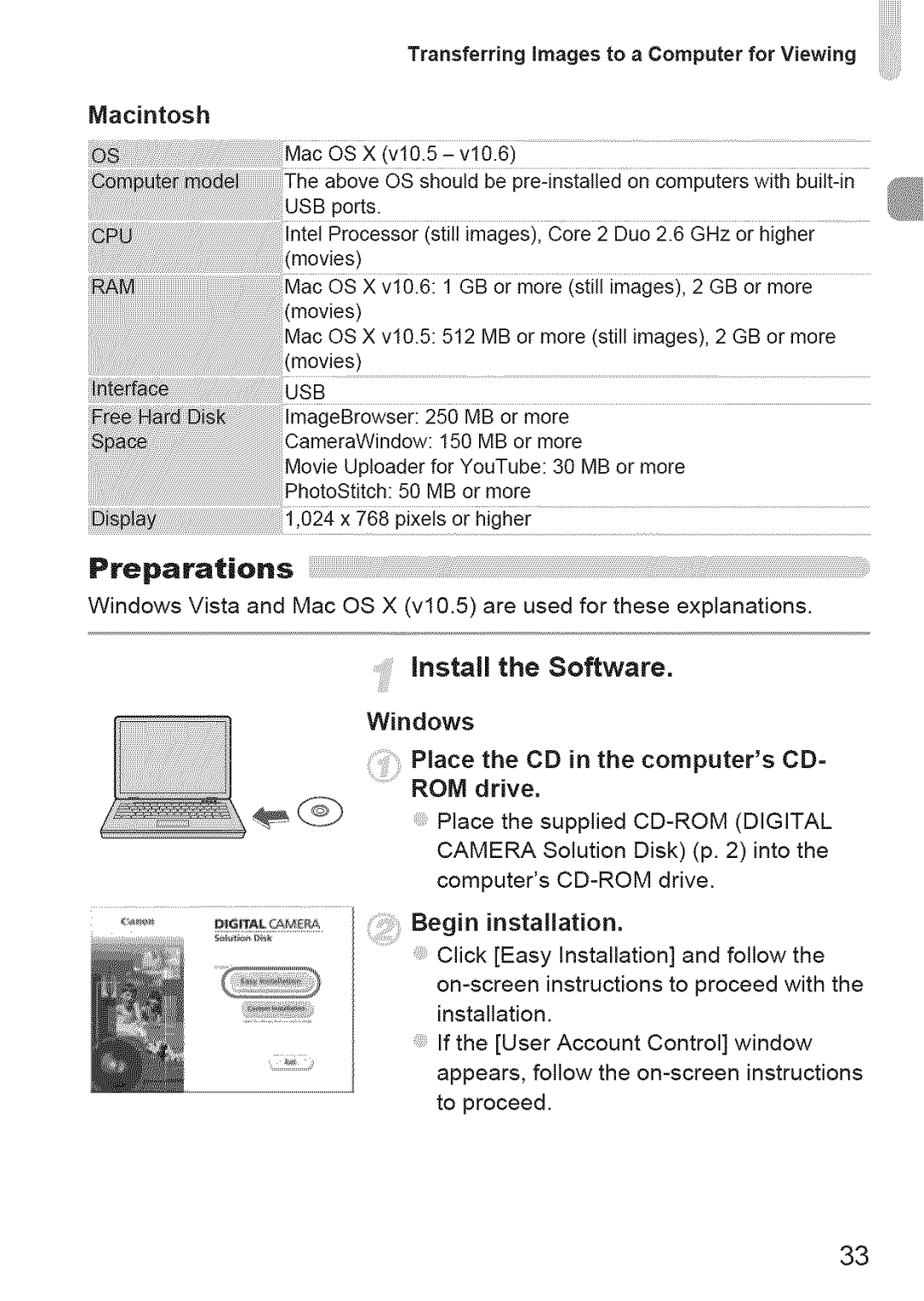 Canon 220 HS manual Install the Software, Macintosh 