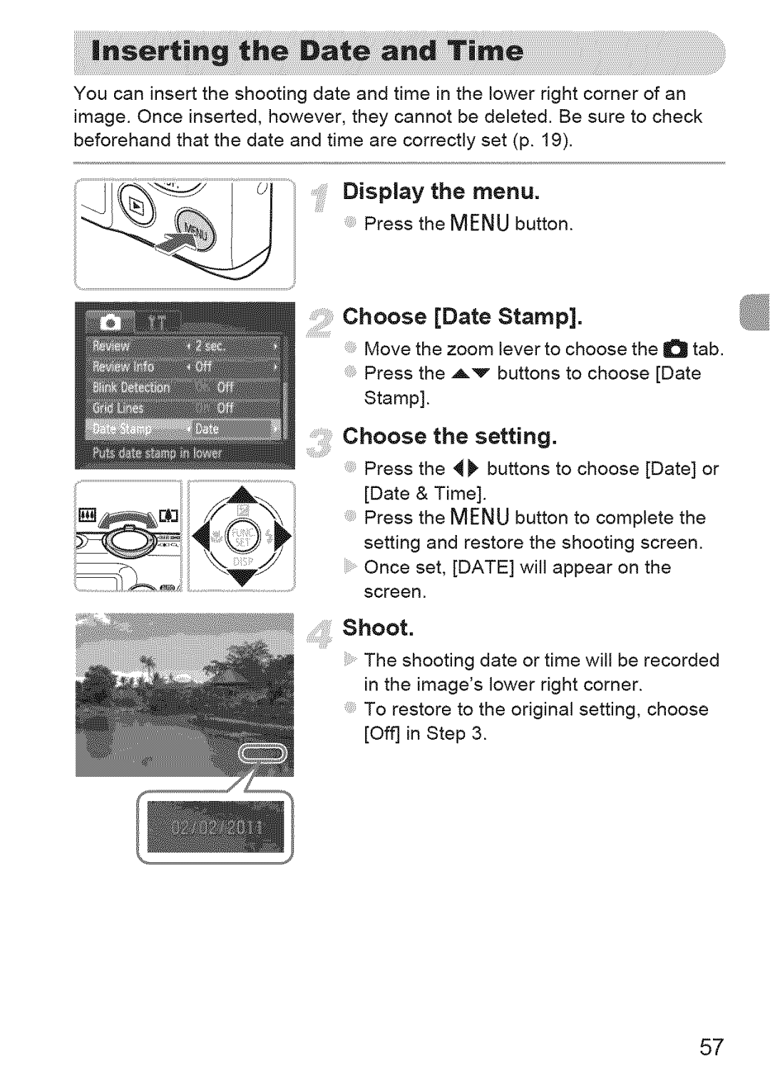 Canon 220 HS manual Shoot, Choose the setting 