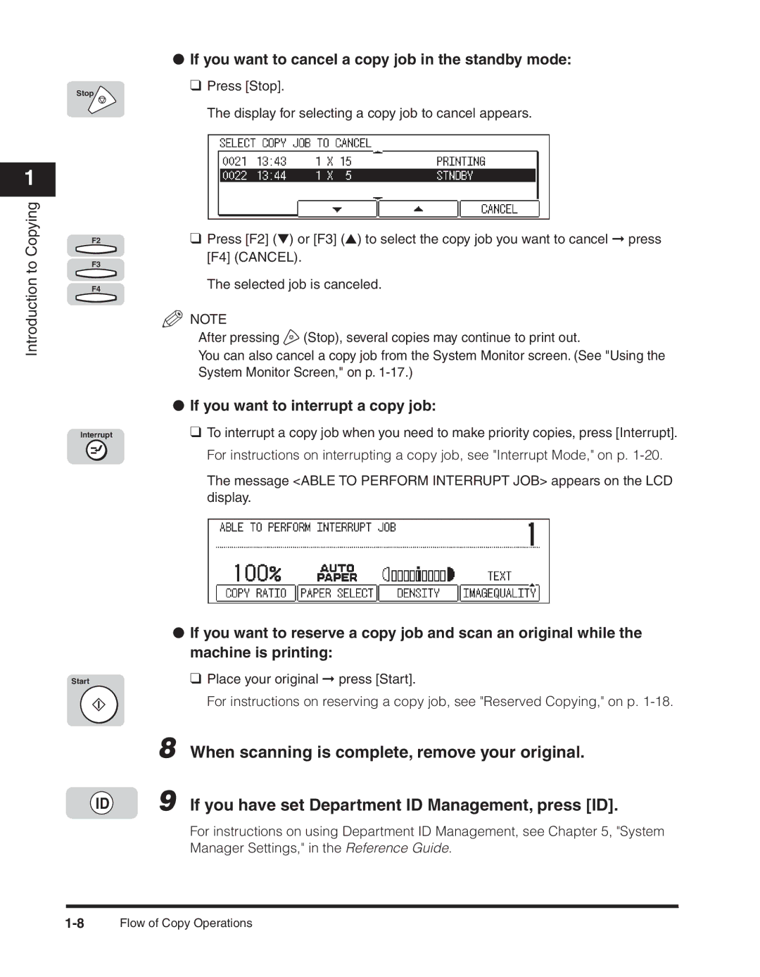 Canon 2300 manual If you want to cancel a copy job in the standby mode, If you want to interrupt a copy job 