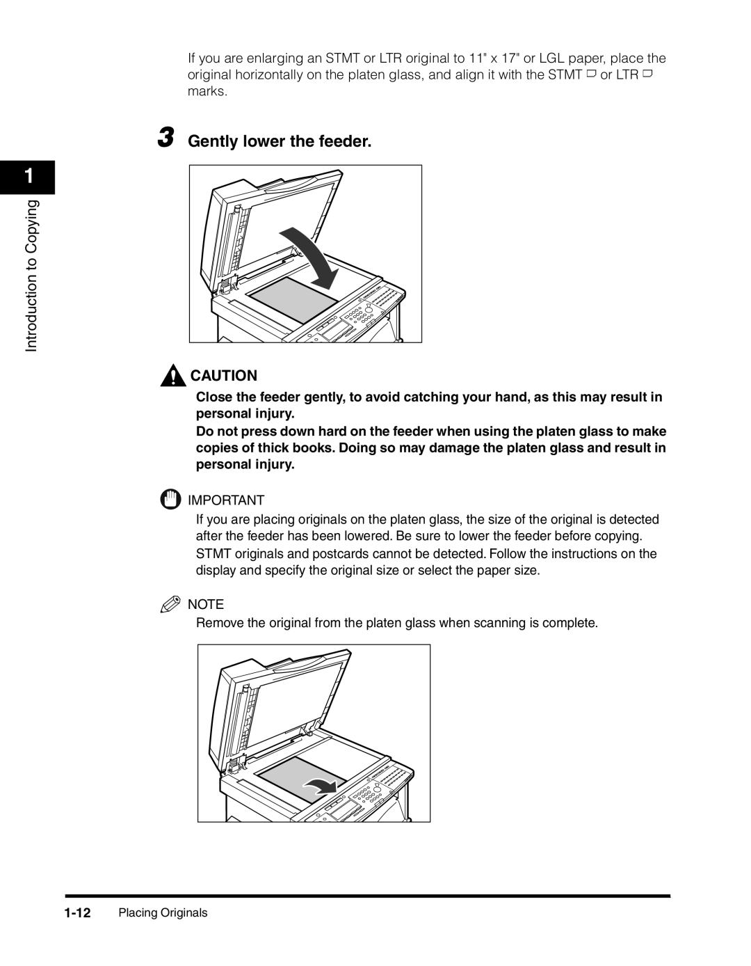 Canon 2300 manual Gently lower the feeder, Copyingto Introduction Caution 