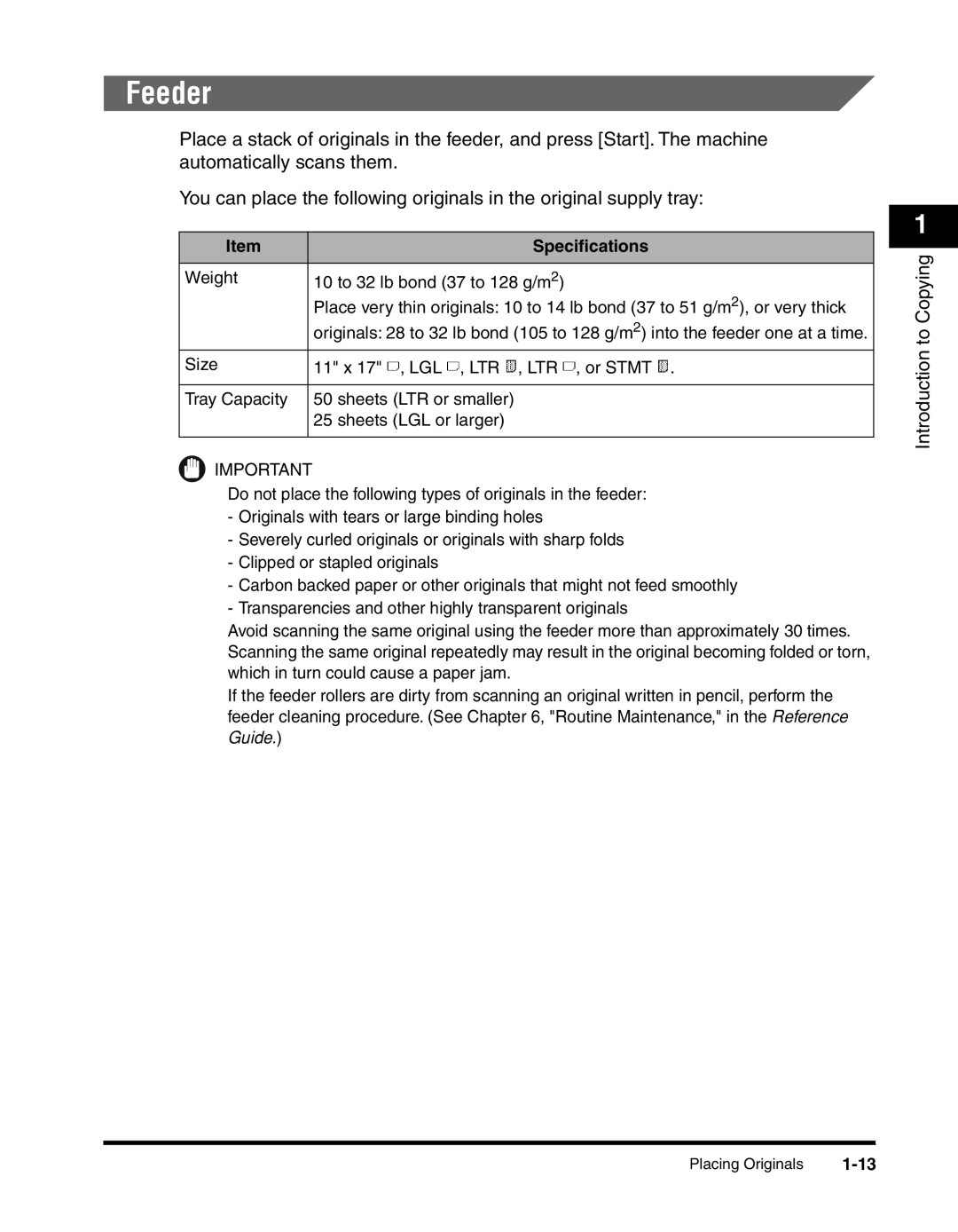 Canon 2300 manual Feeder, Speciﬁcations 