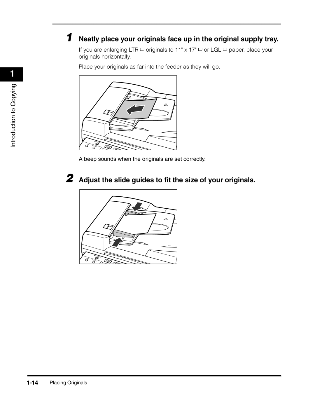 Canon 2300 manual Adjust the slide guides to ﬁt the size of your originals 