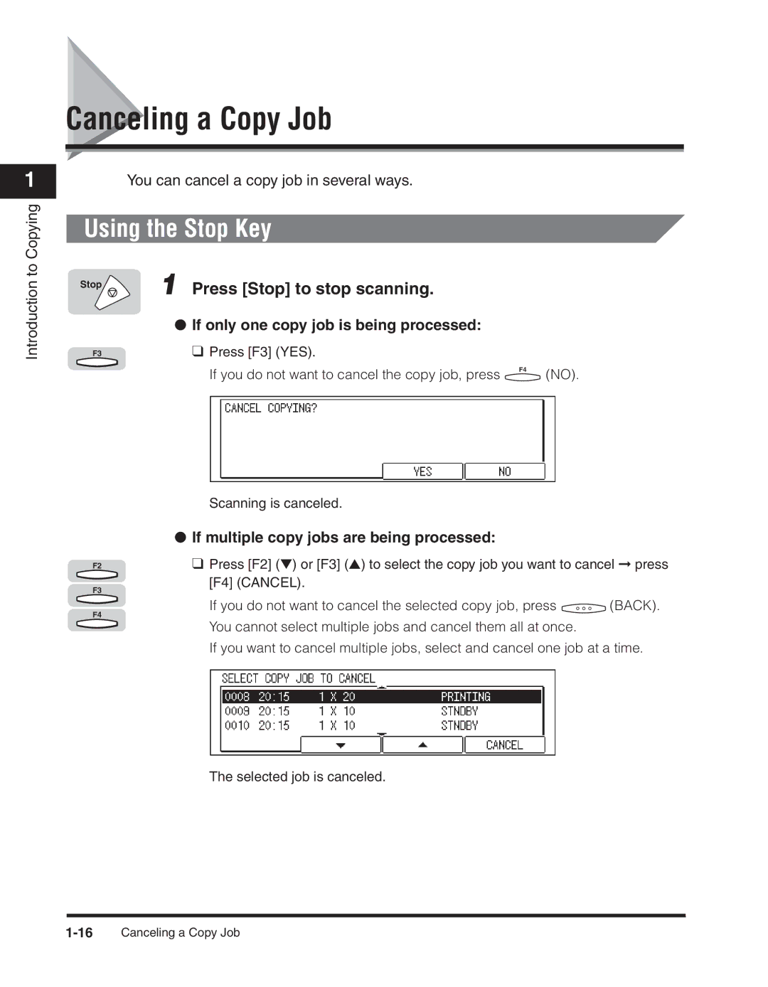 Canon 2300 Canceling a Copy Job, Using the Stop Key, Press Stop to stop scanning, If only one copy job is being processed 