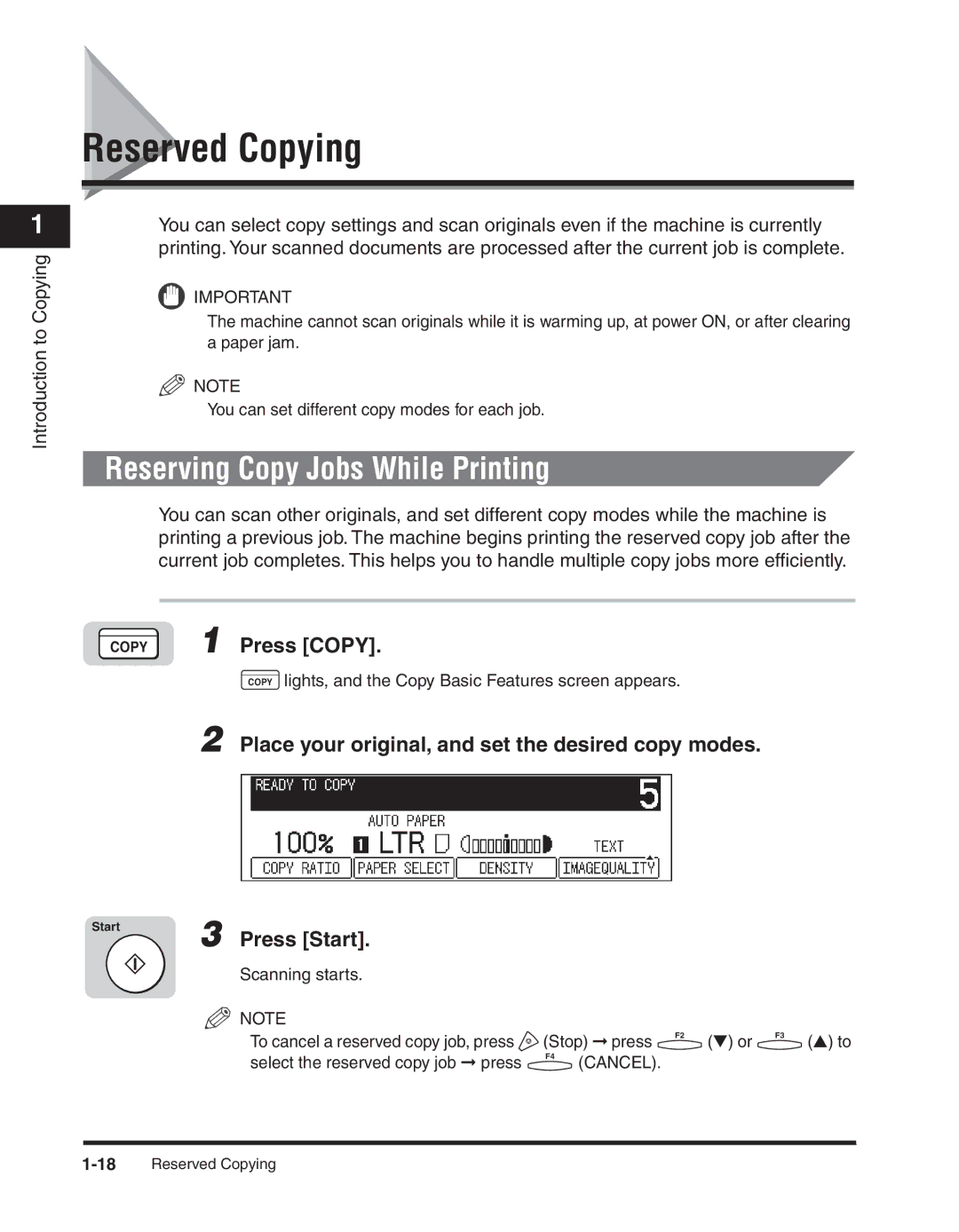 Canon 2300 manual Reserved Copying, Reserving Copy Jobs While Printing, Copy 1 Press Copy 