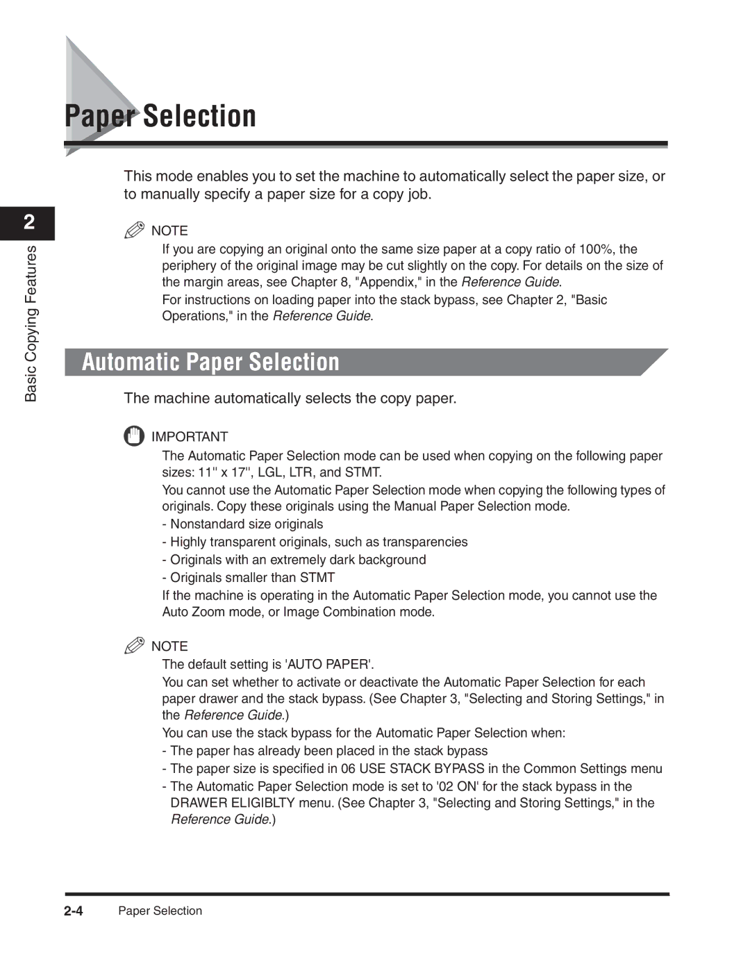 Canon 2300 manual Automatic Paper Selection 