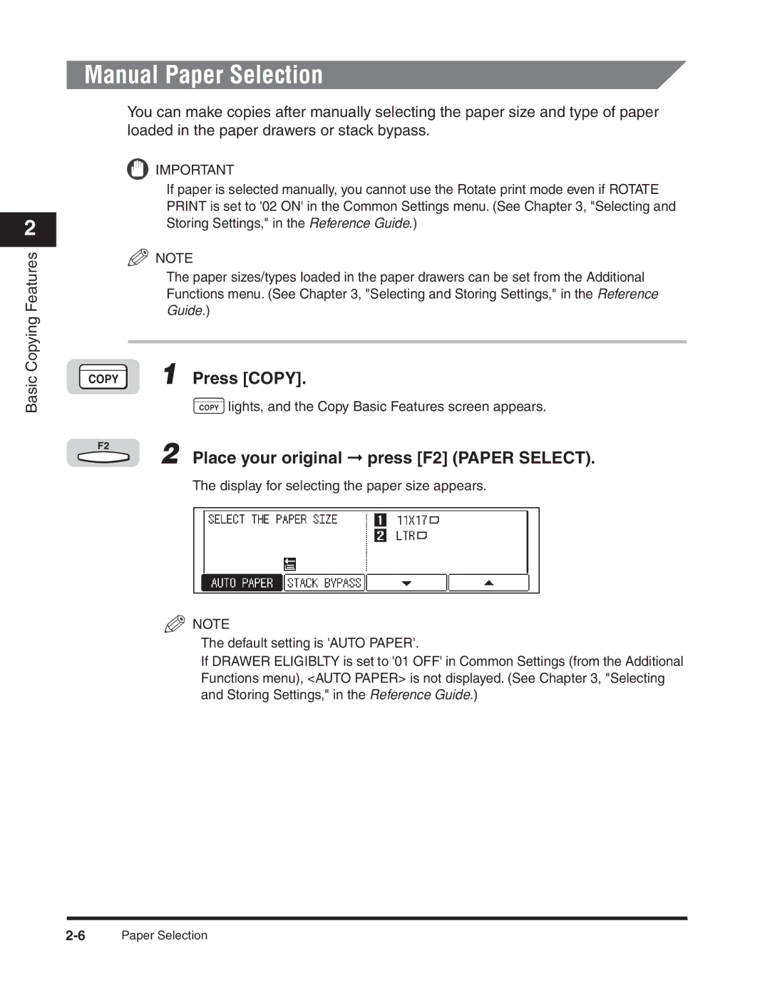 Canon 2300 manual Manual Paper Selection, Copy 1 Press Copy 