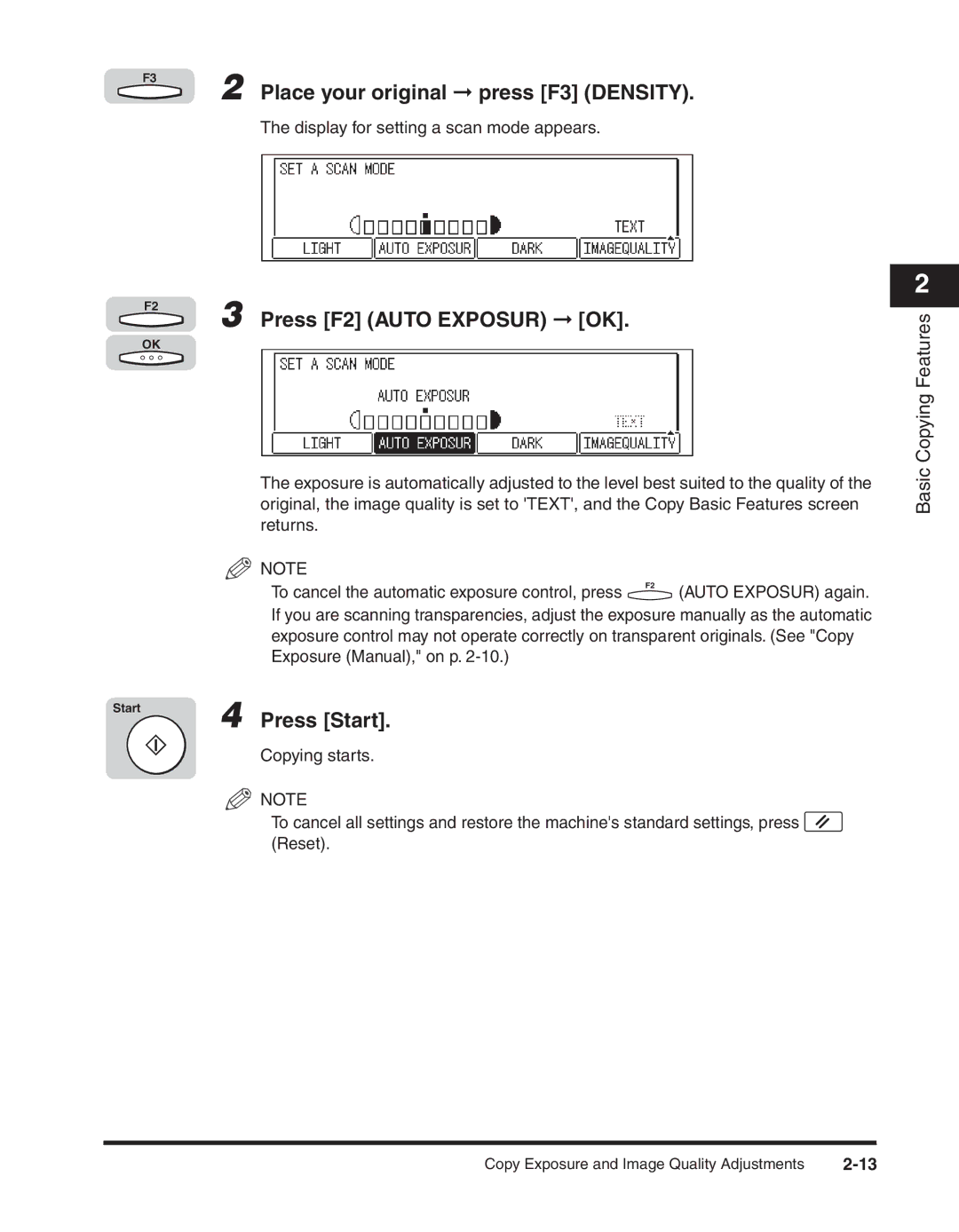 Canon 2300 manual Place your original press F3 Density, Press F2 Auto Exposur OK 