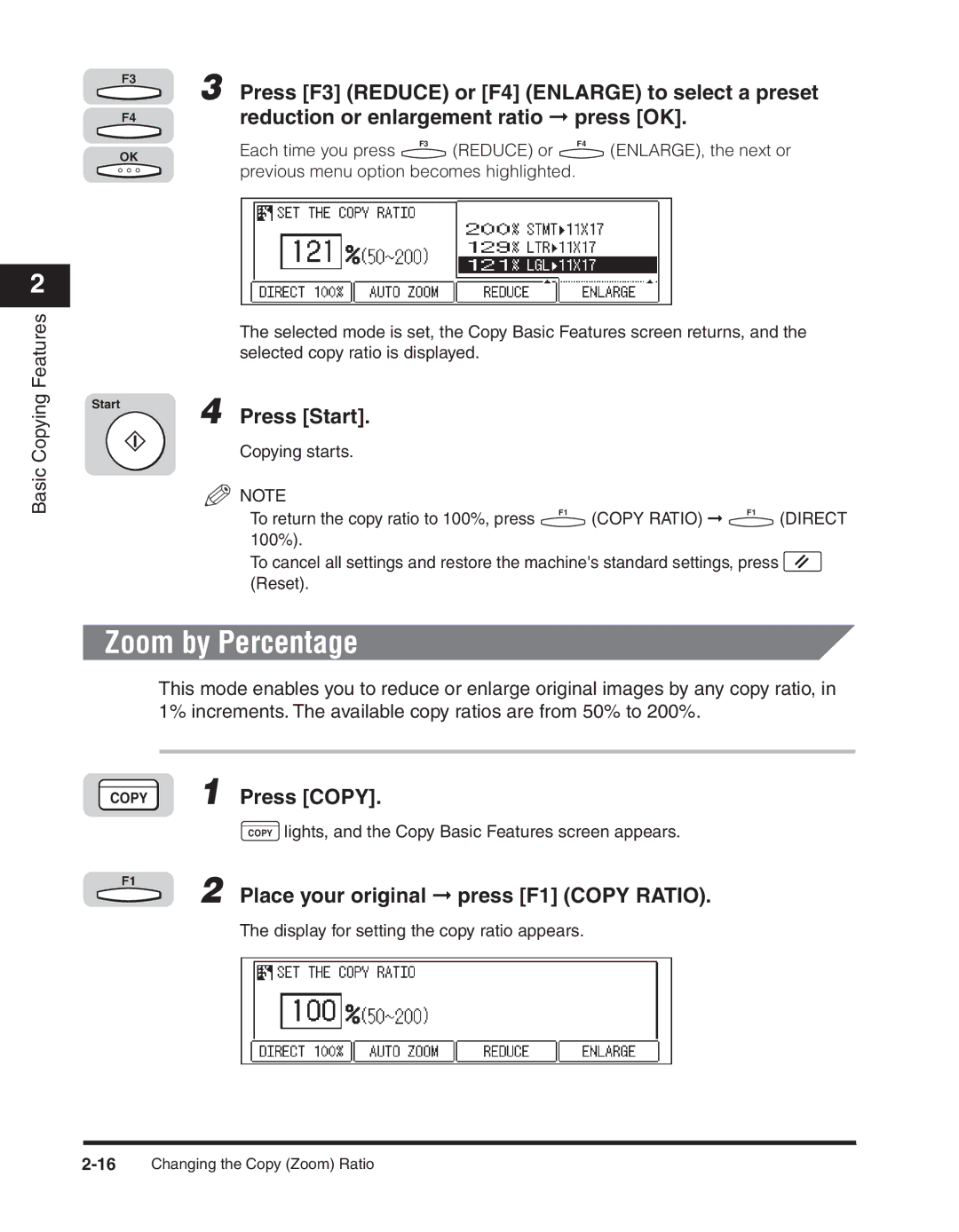 Canon 2300 manual Zoom by Percentage, Each time you press Reduce or 