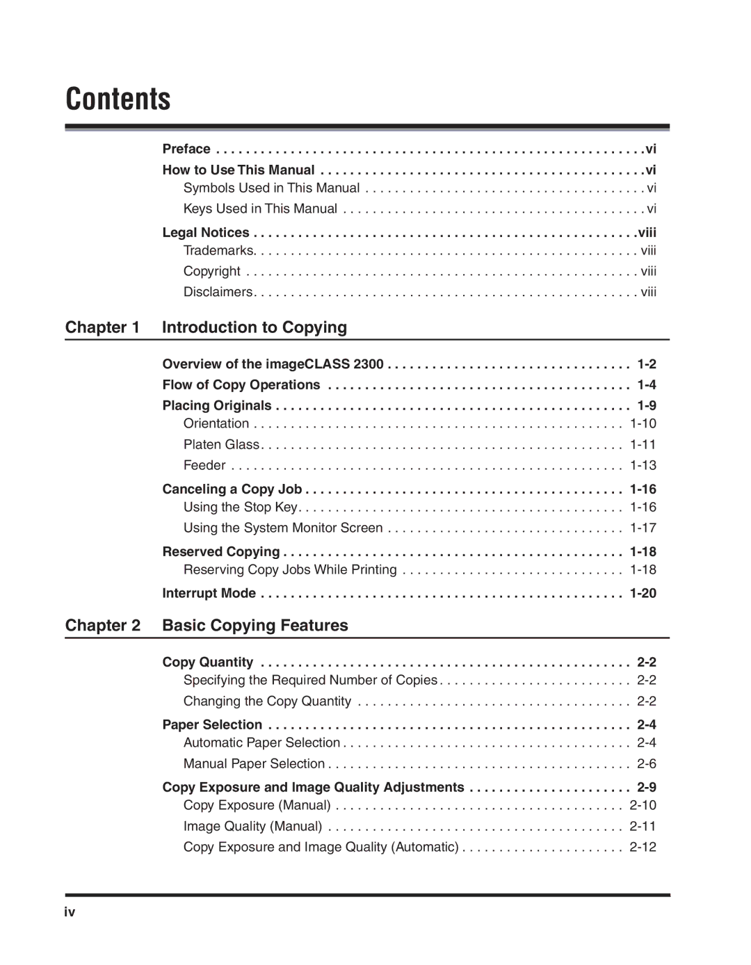 Canon 2300 manual Contents 