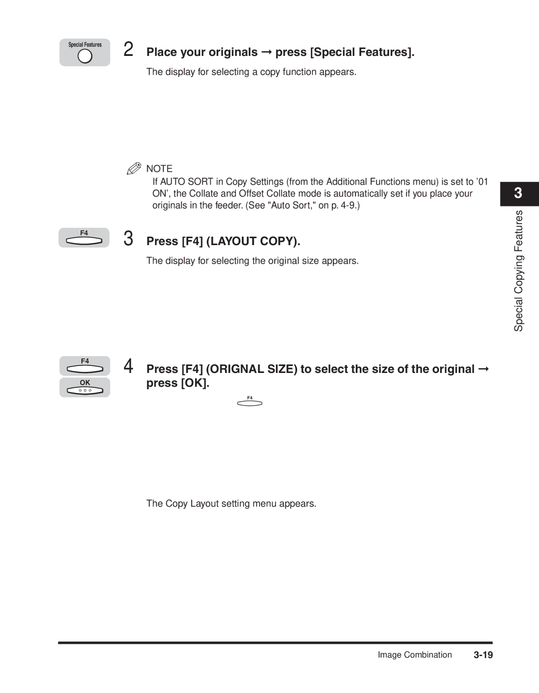 Canon 2300 manual Press F4 Layout Copy, Place your originals press Special Features 