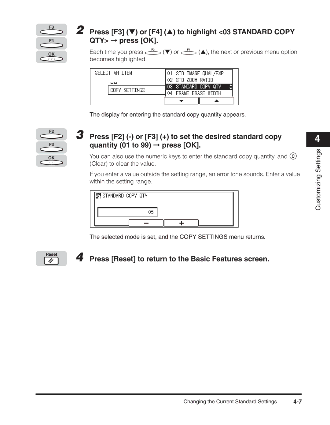 Canon 2300 manual Press F3 or F4 to highlight 03 Standard Copy QTY press OK 