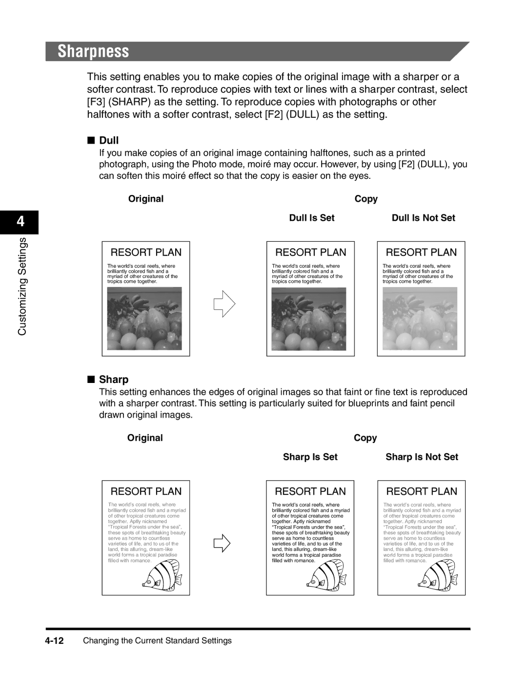 Canon 2300 manual Sharpness, Original Copy Dull Is Set Dull Is Not Set, Original Copy Sharp Is Set Sharp Is Not Set 