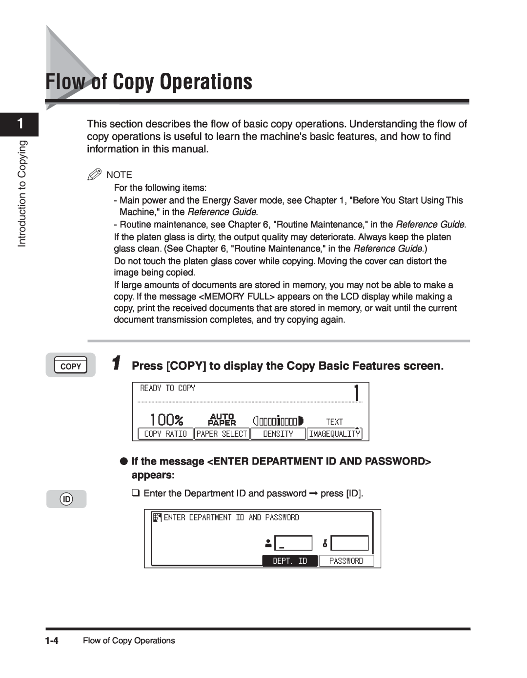 Canon 2300 manual Flow of Copy Operations, Press COPY to display the Copy Basic Features screen, Introduction to Copying 