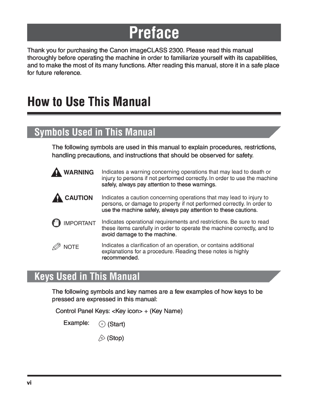 Canon 2300 manual How to Use This Manual, Symbols Used in This Manual, Keys Used in This Manual, Preface 