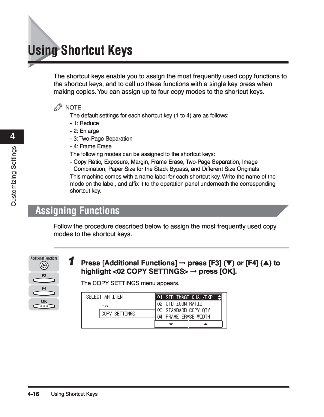 Canon 2300 manual Using Shortcut Keys, Assigning Functions 