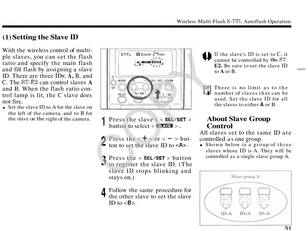 Canon 2478A002 manual Setting the Slave ID, About Slave Group Control 