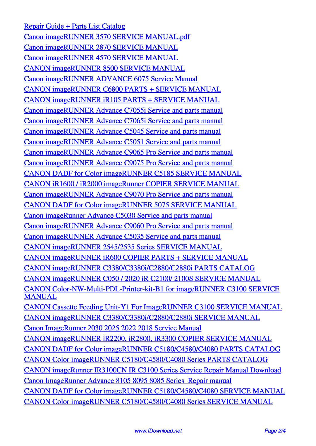 Canon 2530I, 2525I, 2520I service manual Repair Guide + Parts List Catalog 