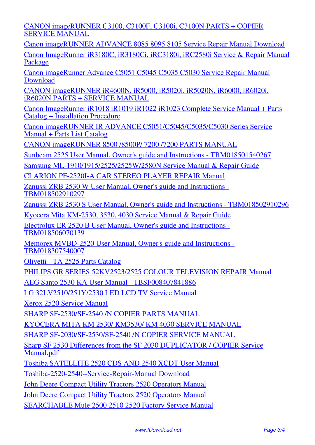 Canon 2525I, 2520I, 2530I service manual Sharp SF-2530/SF-2540 /N Copier Parts Manual 