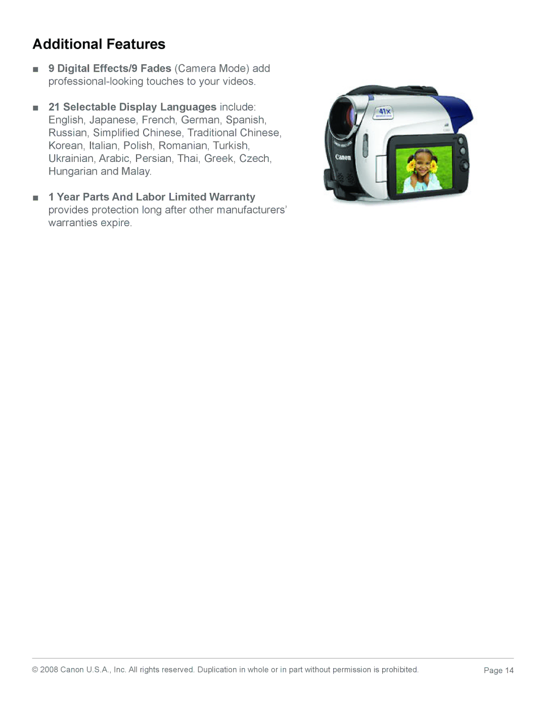 Canon 2694B001 quick start Additional Features 