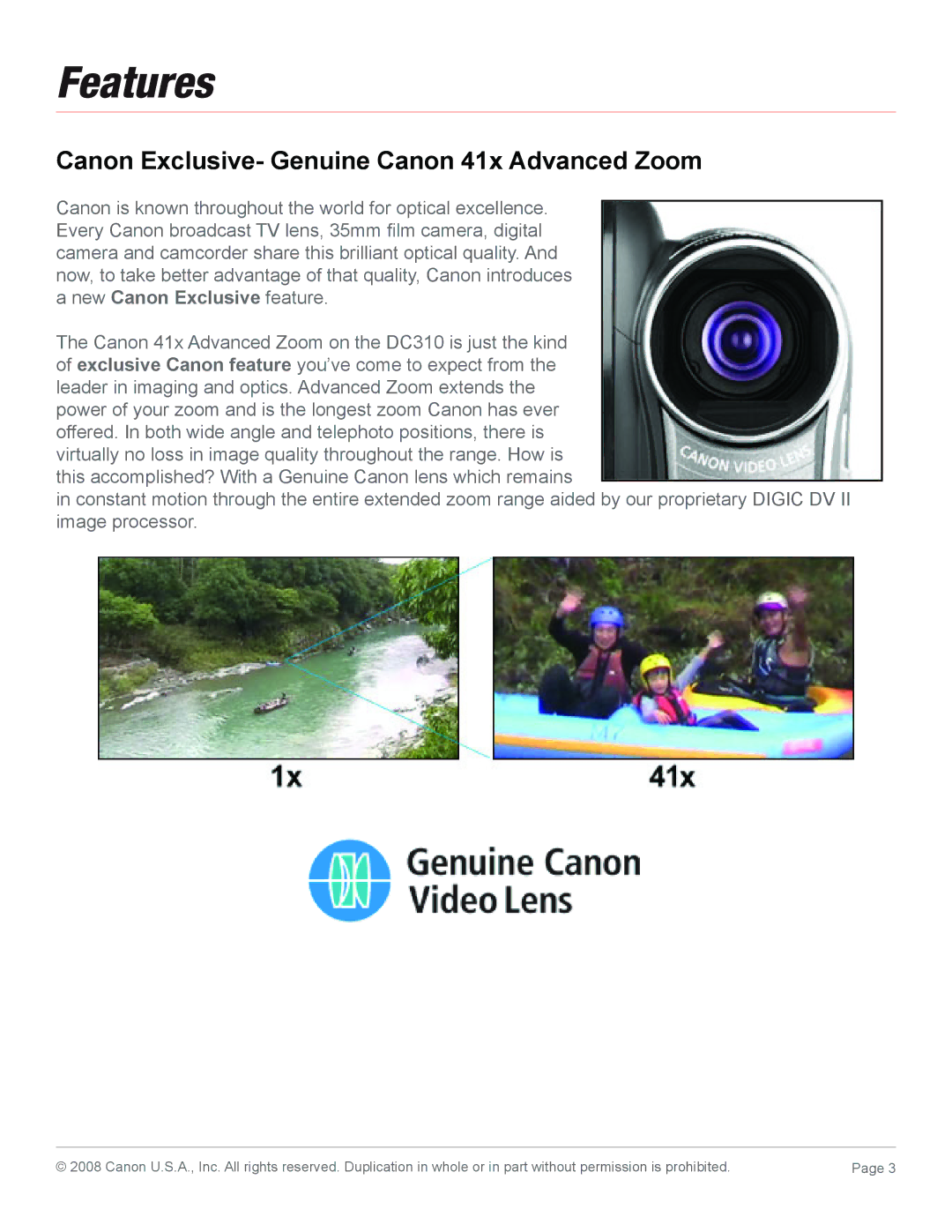 Canon 2694B001 quick start Features, Canon Exclusive- Genuine Canon 41x Advanced Zoom 