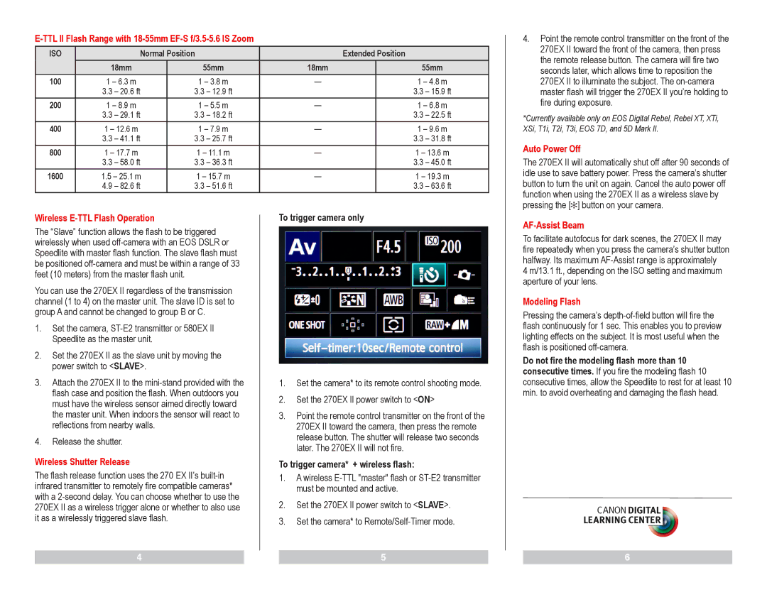 Canon 270EX II TTL II Flash Range with 18-55mm EF-S f/3.5-5.6 is Zoom, Auto Power Off, Wireless E-TTL Flash Operation 