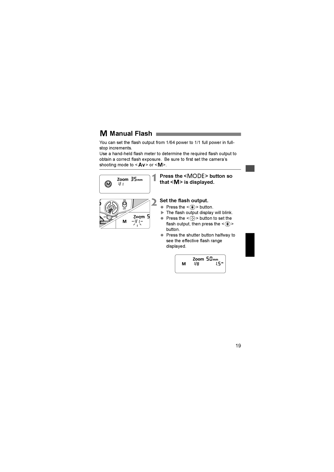 Canon 2805B002 manual QManual Flash, Press the D button so that q is displayed 